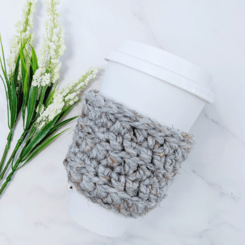 Crochet Cup Cozy Sleeve – Handmade Reusable Coffee Sleeve - Grey Marble - BlueRhubarb