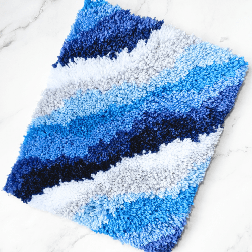 Handmade DIY Latch Hook Kit - Blue Palette - Modern Fiber Art