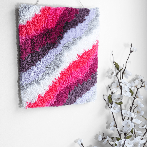 Handmade DIY Latch Hook Kit - Purple and Pinks - Modern Fiber Art