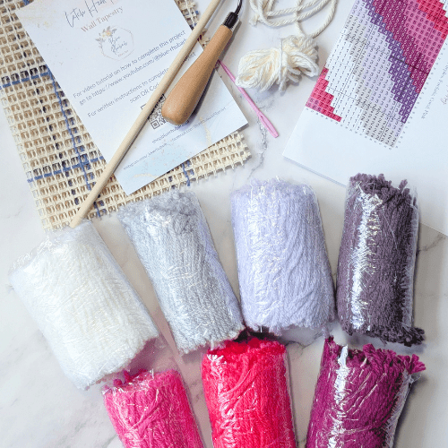 Handmade DIY Latch Hook Kit - Purple and Pinks - Modern Fiber Art