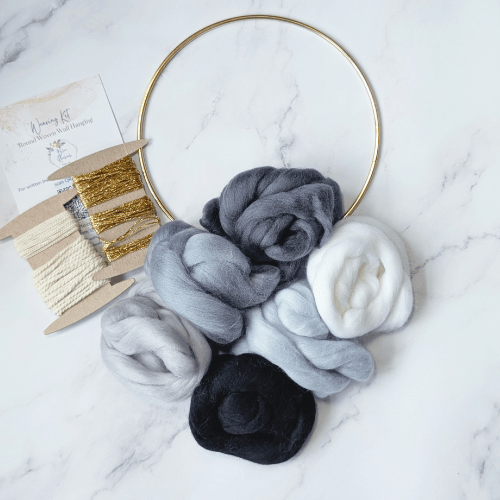 DIY Weaving Kit - Black Monochromatic - Signature Gold Threads Kit - BlueRhubarb