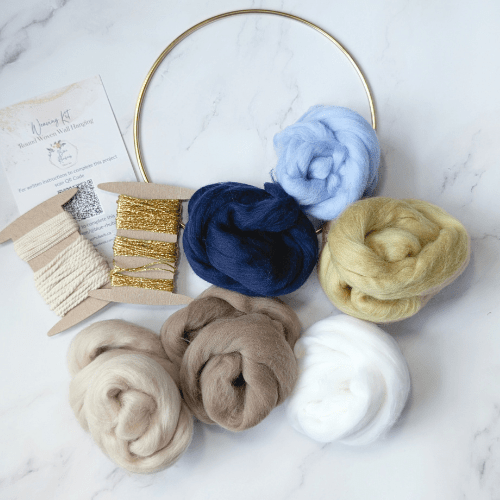 DIY Weaving Kit - Neutral Blues - Signature Gold Threads Kit - BlueRhubarb