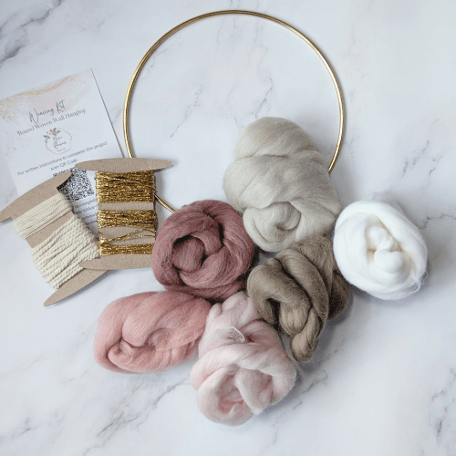 DIY Weaving Kit - Neutral Blush Tones - Signature Gold Threads Kit - BlueRhubarb