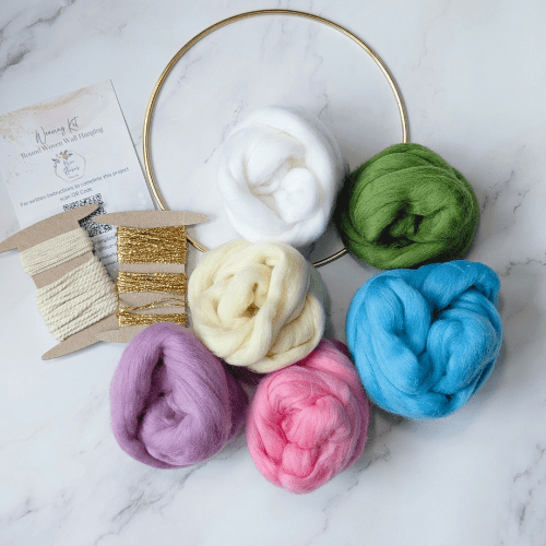 DIY Weaving Kit - Pastel Rainbow - Signature Gold Threads Kit - BlueRhubarb