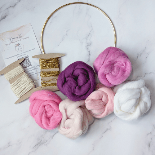 DIY Weaving Kit - Pink Tones - Signature Gold Threads Kit - BlueRhubarb