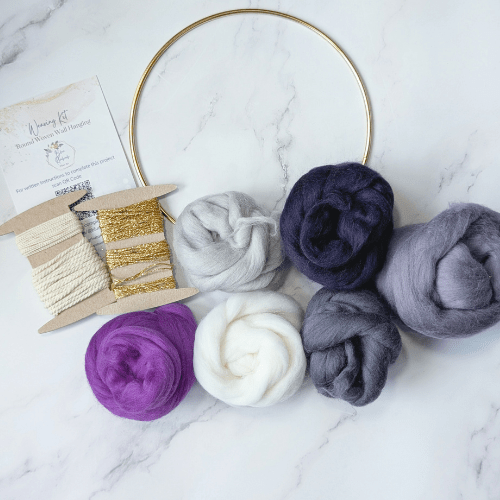 DIY Weaving Kit - Smokey Purple Tones - Signature Gold Threads Kit - BlueRhubarb