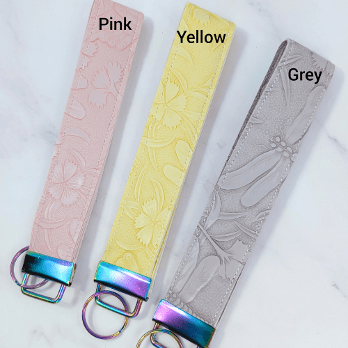 Dragonfly & Flowers Faux Leather Key FOB & Wristlet Keychain - BlueRhubarb