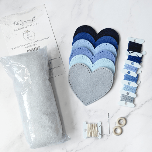 Handmade DIY Felt Heart Garland Kit - Blues and Grey Palette - Heart Garland