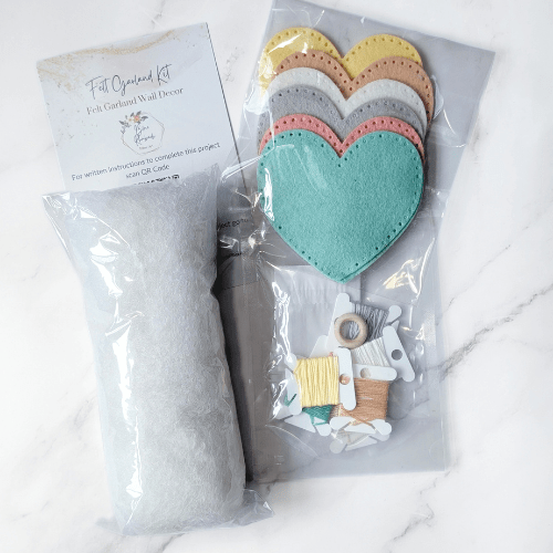 Felt Heart Garland DIY Kit - Neutral Palette - Heart Garland - DIY Kit - BlueRhubarb