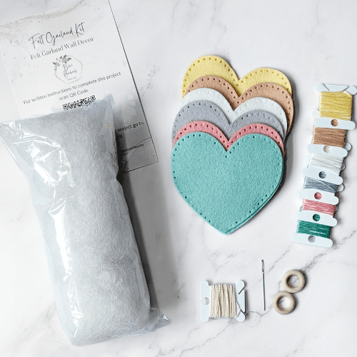 Felt Heart Garland DIY Kit - Neutral Palette - Heart Garland - DIY Kit - BlueRhubarb
