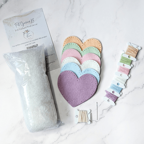 Handmade DIY Felt Heart Garland Kit - Pastel Rainbow Palette - Heart Garland