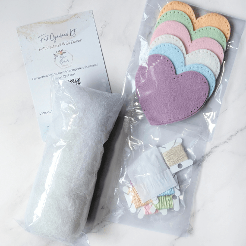 Handmade DIY Felt Heart Garland Kit - Pastel Rainbow Palette - Heart Garland