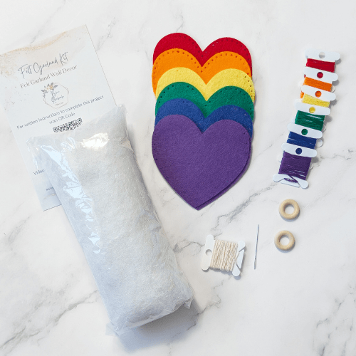 Handmade DIY Felt Heart Garland DIY Kit - Rainbow Palette - Heart Garland