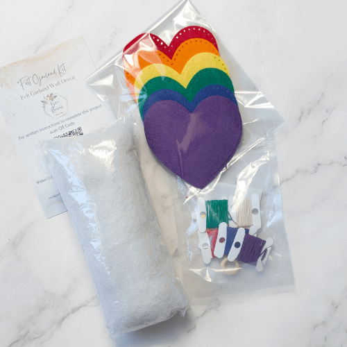 Handmade DIY Felt Heart Garland DIY Kit - Rainbow Palette - Heart Garland