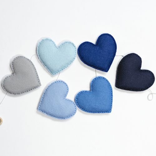 Felt Heart Garland | Felt Heart | Wall Decor | Blues - BlueRhubarb