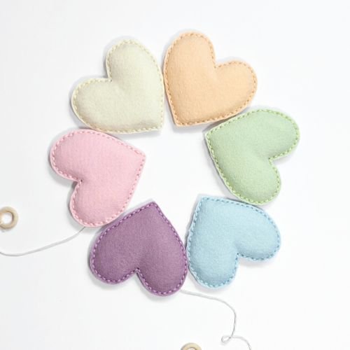 Felt Heart Garland | Felt Heart | Wall Decor | Pastel Rainbow - BlueRhubarb