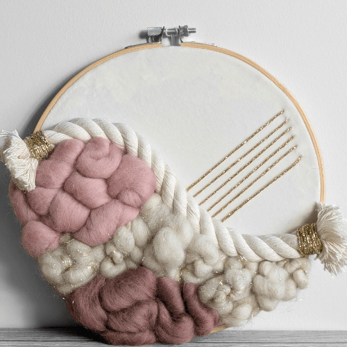Handmade Round Woven Fiber Wall Decor - Neutral Blush Gold