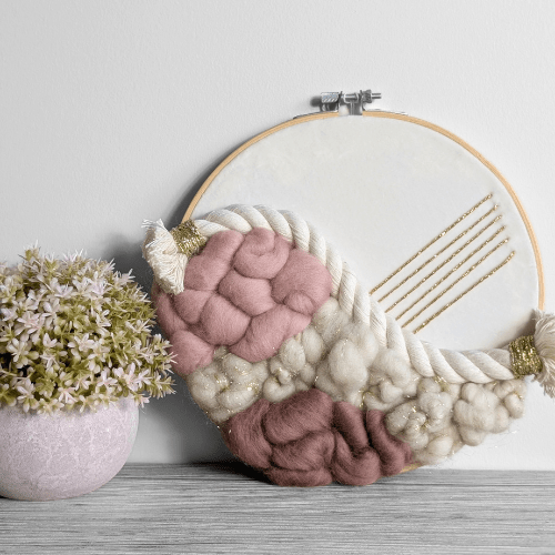 Fiber Art | Coiled Rope | Embroidery Hoop | Gold Neutral Blush - BlueRhubarb