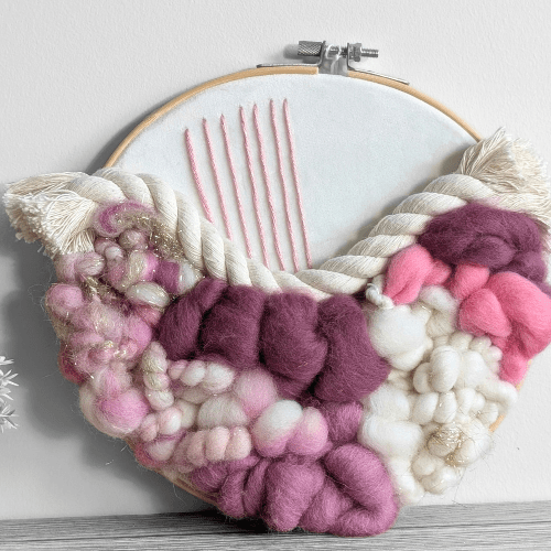 Handmade Round Woven Fiber Wall Decor - Pinks