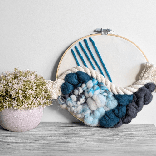 Handmade Round Woven Fiber Wall Decor - Teal Grey