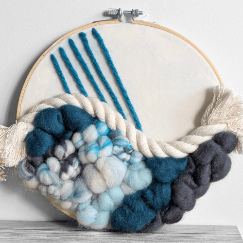 Fiber Art | Coiled Rope | Embroidery Hoop | Teal Grey - BlueRhubarb