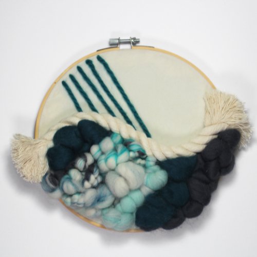 Fiber Art | Coiled Rope | Embroidery Hoop | Teal Grey - BlueRhubarb