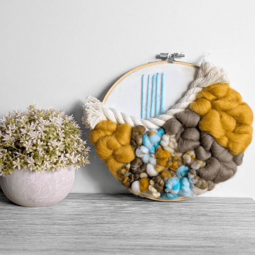 Fiber Art | Coiled Rope | Embroidery Hoop | Teal Yellows and Brown (Copy) - BlueRhubarb