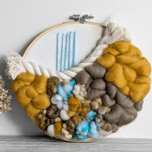 Handmade Fiber Art | Coiled Rope | Embroidery Hoop | Teal Yellows and Brown (Copy)