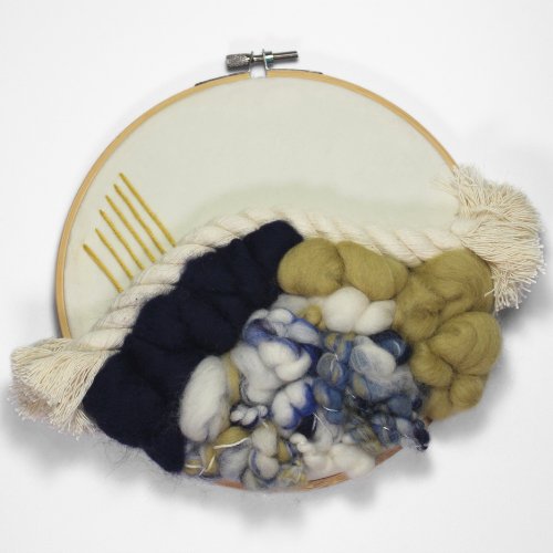 Fiber Art | Coiled Rope | Embroidery Hoop | Yellows and Navy - BlueRhubarb