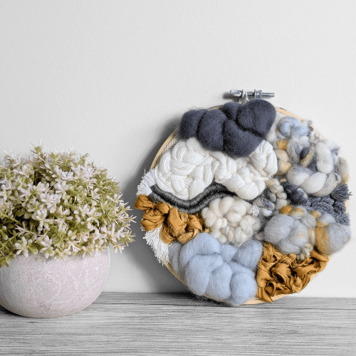 Fiber Art | Embroidery Hoop | Greys White Mustard - BlueRhubarb