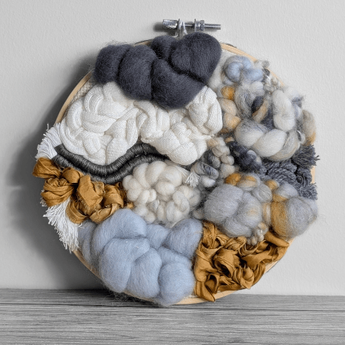Fiber Art | Embroidery Hoop | Greys White Mustard - BlueRhubarb