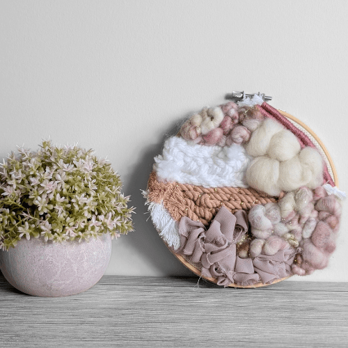 Fiber Art | Embroidery Hoop | White Pinks Neutral - BlueRhubarb