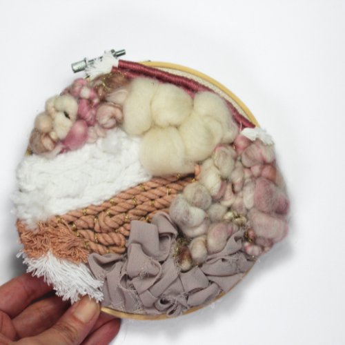 Fiber Art | Embroidery Hoop | White Pinks Neutral - BlueRhubarb