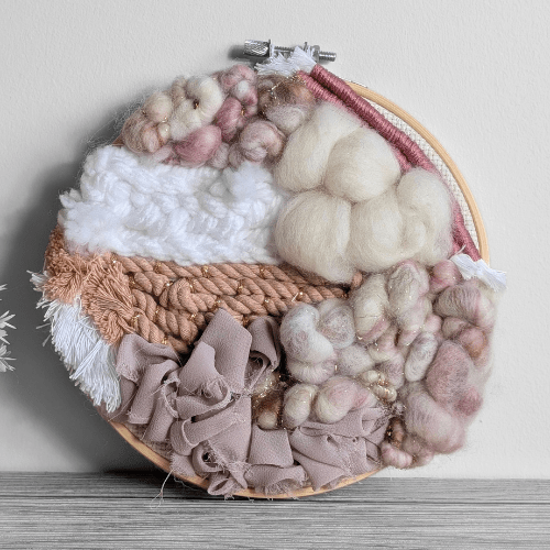 Fiber Art | Embroidery Hoop | White Pinks Neutral - BlueRhubarb