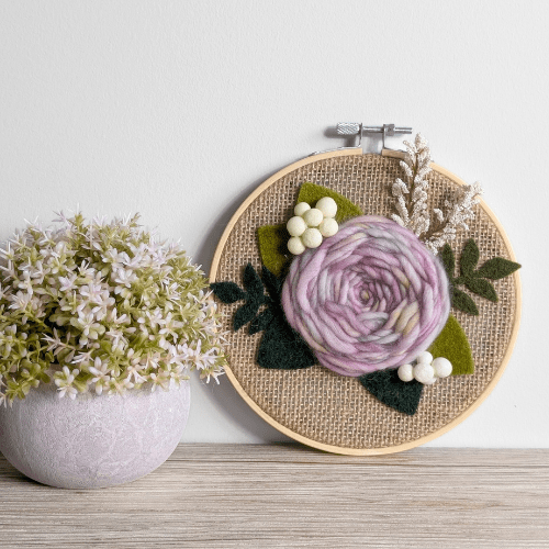 Floral Embroidery Art - Mini Hoop Art - Dyed Yarn Flower - Pinks - BlueRhubarb