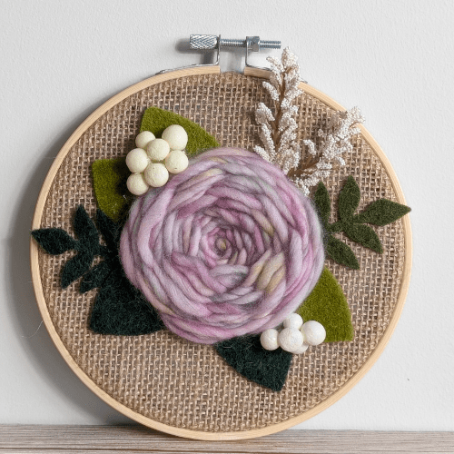 Floral Embroidery Art - Mini Hoop Art - Dyed Yarn Flower - Pinks - BlueRhubarb