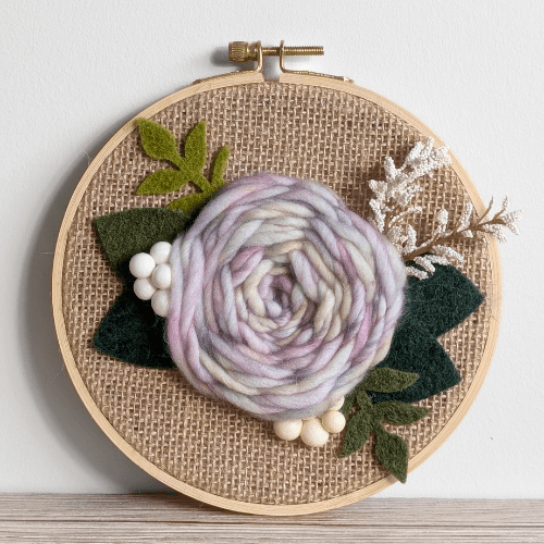 Handmade Woven Embroidered Floral Rose Wall Art - Soft Pastels