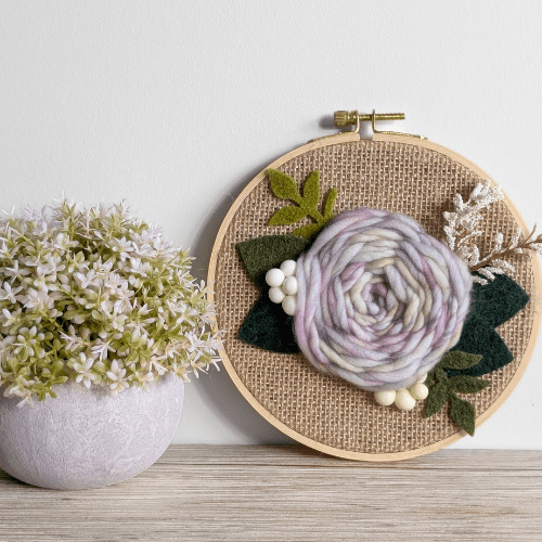 Floral Embroidery Art - Mini Hoop Art - Dyed Yarn Flower - Soft Pastels - BlueRhubarb