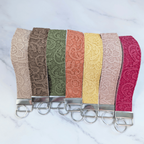 Floral Lace Pattern Faux Leather Key FOB & Wristlet Keychain - Autumn Colors - BlueRhubarb