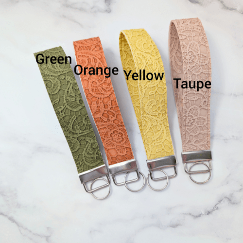 Floral Lace Pattern Faux Leather Key FOB & Wristlet Keychain - Autumn Colors - BlueRhubarb