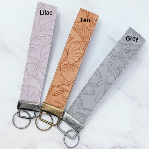 Floral Leaf Faux Leather Key FOB & Wristlet Keychain - BlueRhubarb