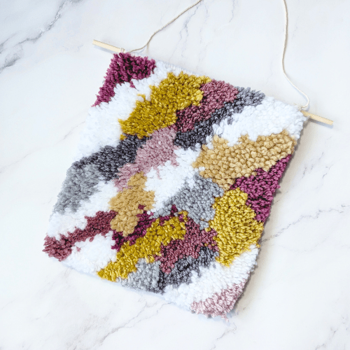 Handmade DIY Latch Hook Kit - Abstract Burgundy Palette - Modern Fiber Art