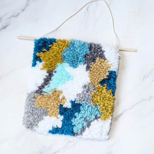 Handmade DIY Latch Hook Kit - Abstract Teal Palette - Modern Fiber Art
