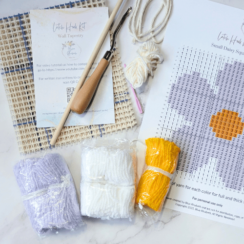 Handmade DIY Latch Hook Kit - Modern Fiber Art - Daisy Pattern