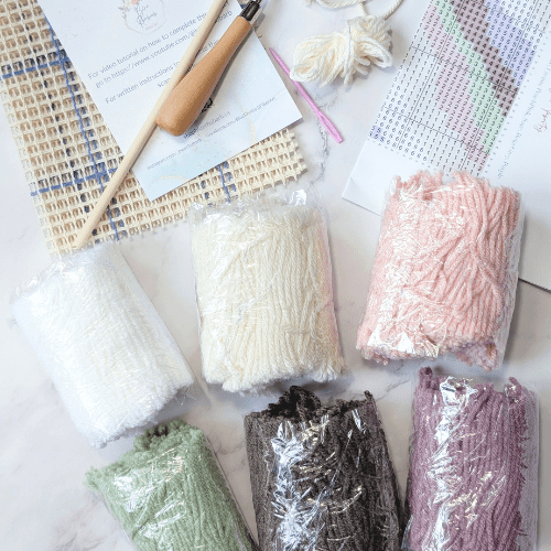 Handmade DIY Latch Hook Kit - Neutral Buttercream Palette - Modern Fiber Art