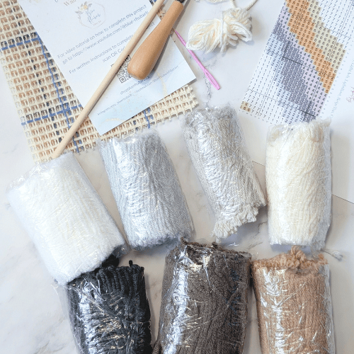 Handmade DIY Latch Hook Kit - Neutral Earth Tones - Modern Fiber Art