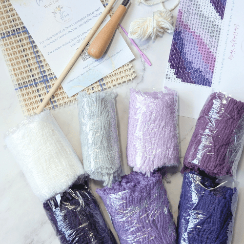 Handmade DIY Latch Hook Kit - Purple Palette - Modern Fiber Art