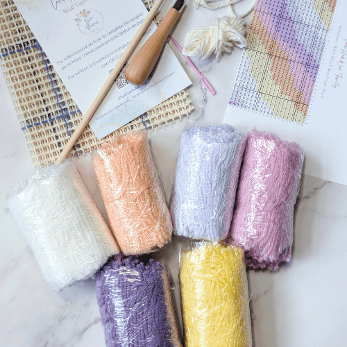 Handmade DIY Latch Hook Kit - Soft Spring Pastel Palette - Modern Fiber Art