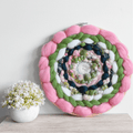 Handmade Round Coiled Art Yarn Fiber Wall Hanging - Pink Greens White Wall Decor