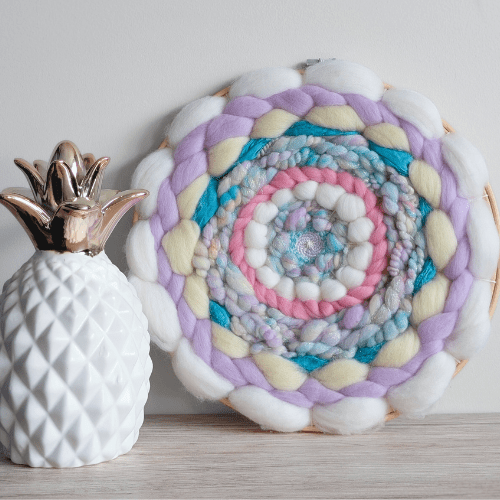 Handmade Round Coiled Art Yarn Fiber Wall Hanging - Sparkle Pastel Wall Decor